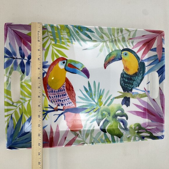 Tropical Toucan Print BPA-Free Plastic Serving Tray With Handles 18.5"x13.5" - Picture 7 of 8